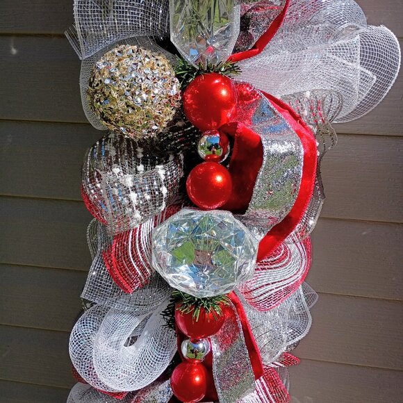 Glam Red & Silver Christmas Garland, Gem Garland, Winter garland, Christmas - Picture 7 of 16